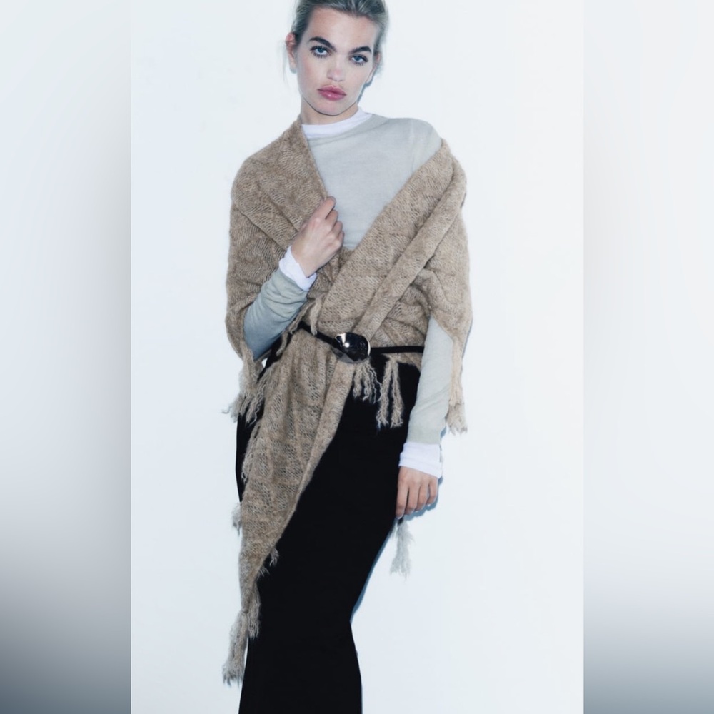 Zara ALPACA BLEND FRINGED SHAWL